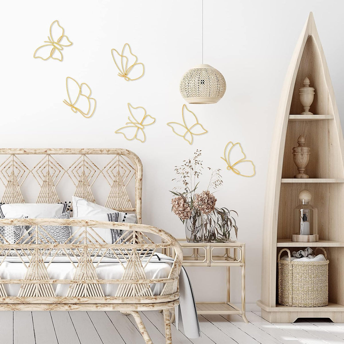 Hotop 6 Pieces Gold Metal Butterfly Wall Decor Wired Butterflies Wall Art