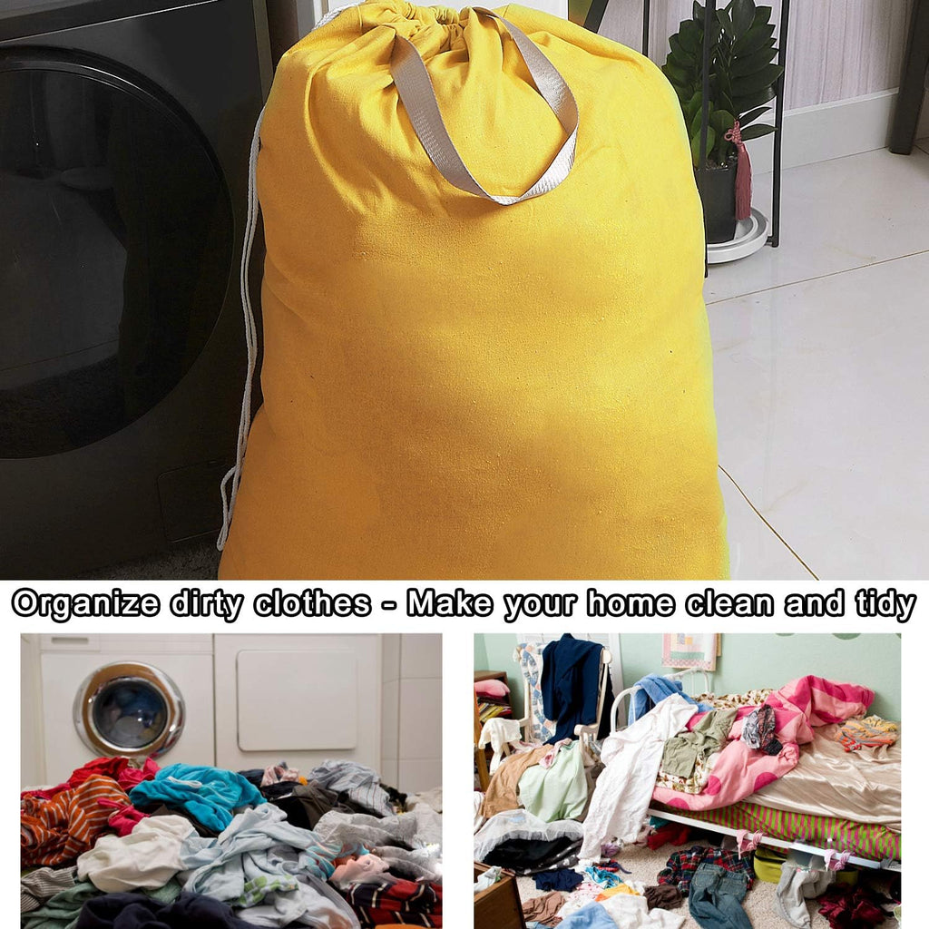 Heavy Duty Laundry Bag with Drawstring and Handle, Extra Large Travel Dirty Clothes Bag for Laundromat and Household, Durable Rip-Stop Laundry Hamper Liner, 28 x 40 Inch, Yellow
