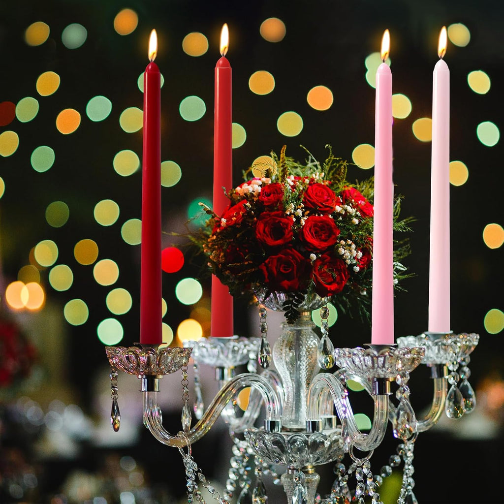 10 Inch Gradient-red Taper Candles, 4 Packs Unscented Candlesticks for Dinner, Wedding, Valentine’s Day and Home Decoration, Dripless and Smokeless, 8-10 Hours Burn