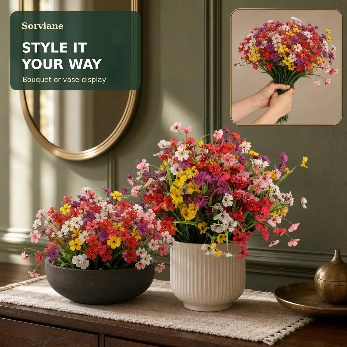 Artificial Fall Flowers 12 Pcs, Mixed Styles with Monkey Grass & Eucalyptus