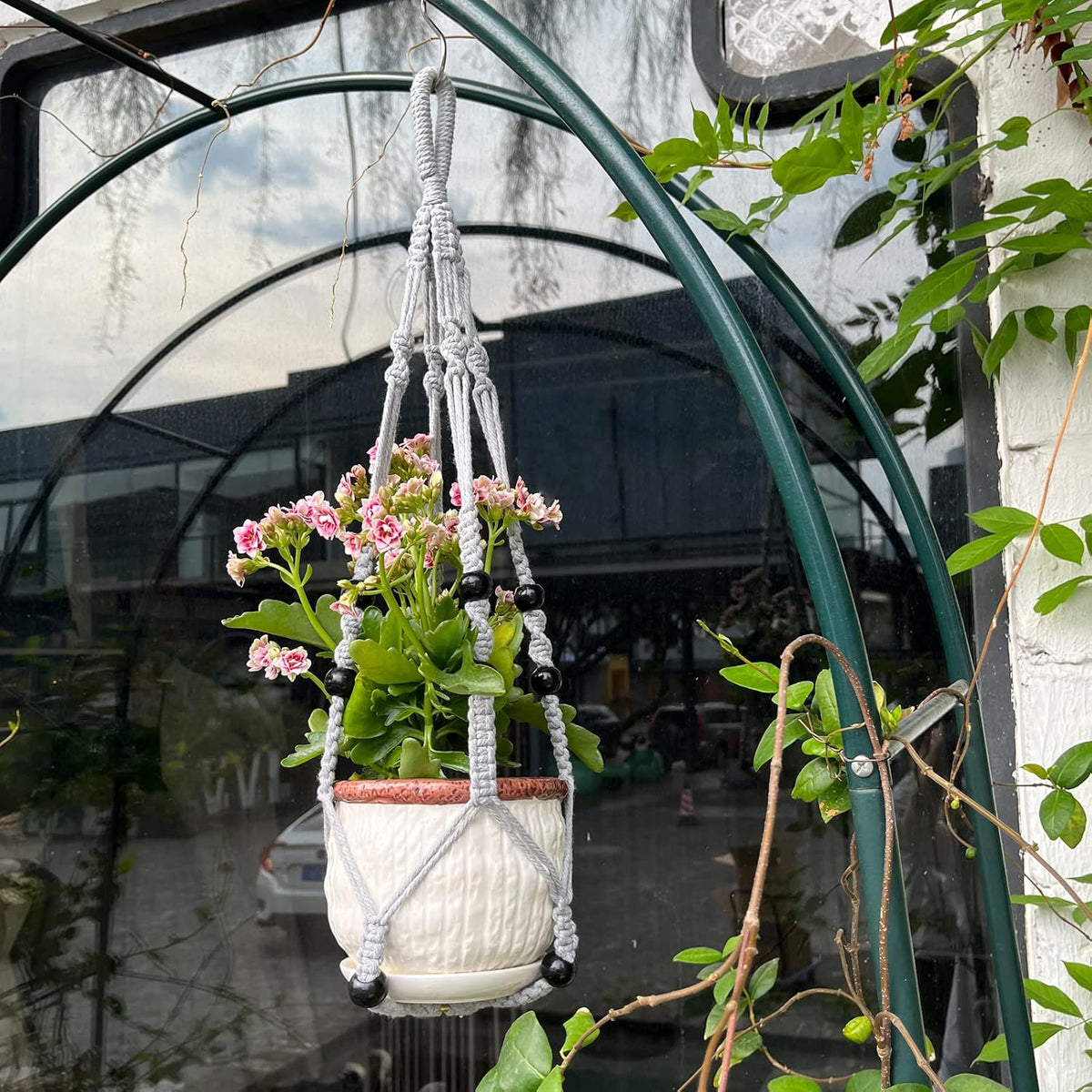RIFNY Macrame Plant Hanger Indoor, Hanging Plant Holder, Grey, 2 PCS