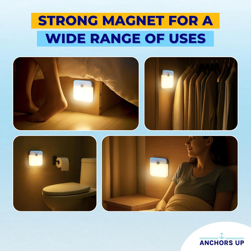 Cruise Cabin & Hotel Room Magnetic Night Light with Motion Sensor USB Rechargeable – Warm White LED Motion Sensor Light – for Cruises, Hotels, Travel and More – Essentials by AnchorsUp