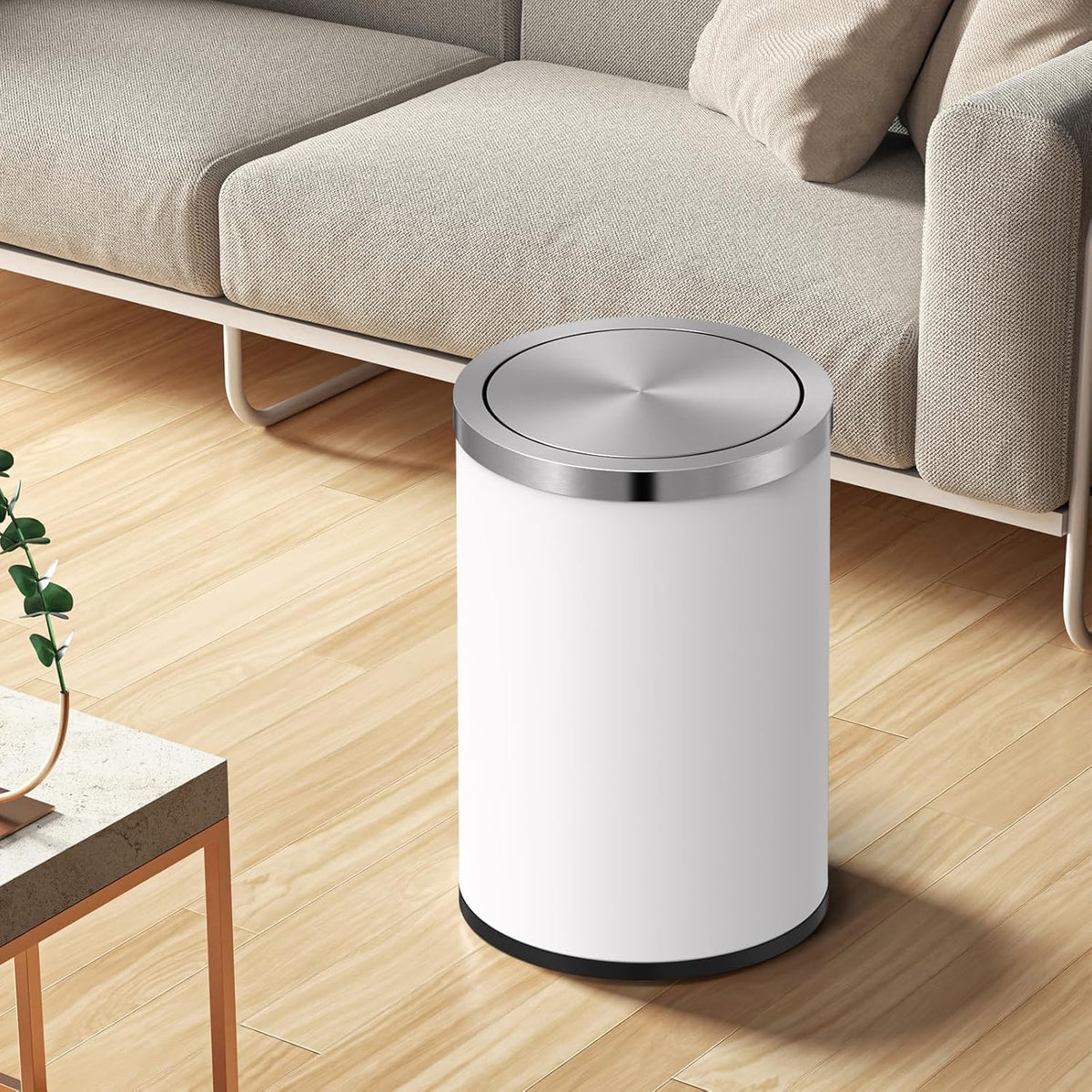 Mbillion 4 Gallons White Swing Lid Stainless Steel Trash Can