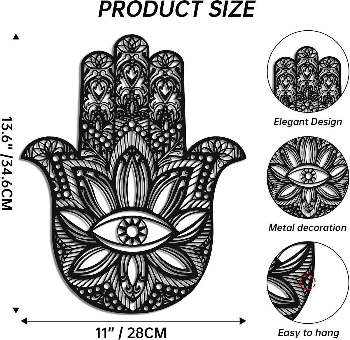 Slickss Hamsa Hand Metal Wall Art, Sacred Geometry Spiritual Boho Decor
