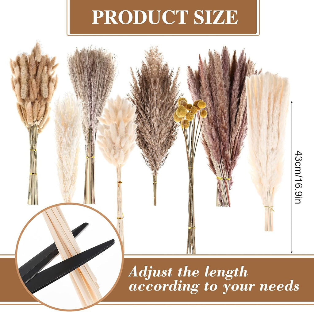 400 PCS Dried Pampas Grass Decor – Natural Bunny Tails, Fluffy Pampas Grass, Reed, Billy Balls – Boho Wedding Decor, Fall Floral Arrangement for Home Decor, Farmhouse Centerpieces, Vases, Living Room