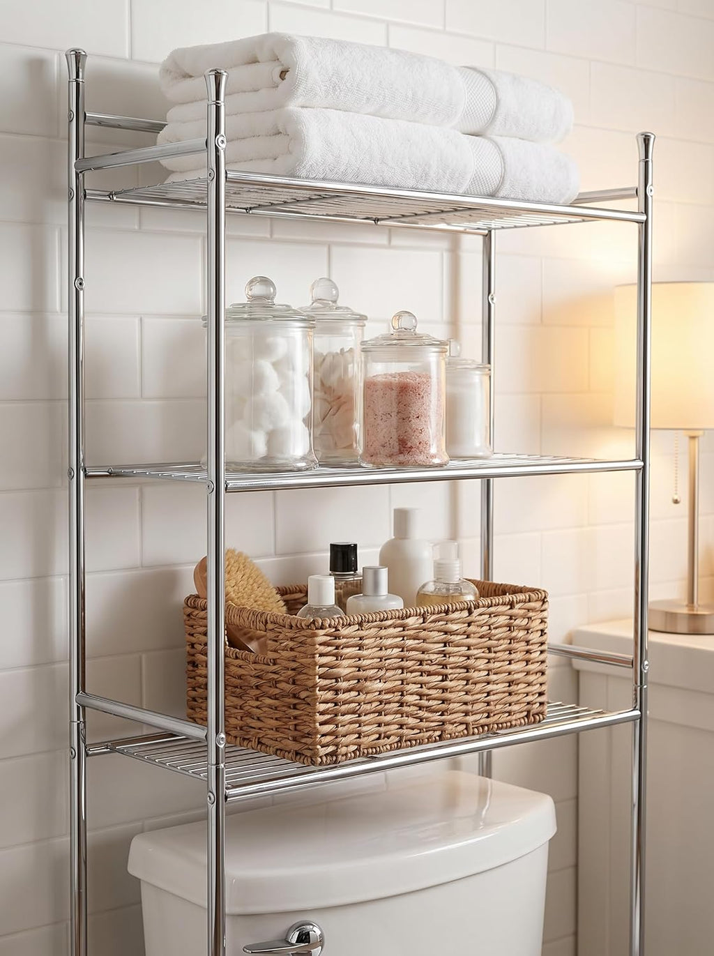 Honey-Can-Do Over-the-Toilet Bathroom Storage Shelf, Steel, Chrome, 3-Tier