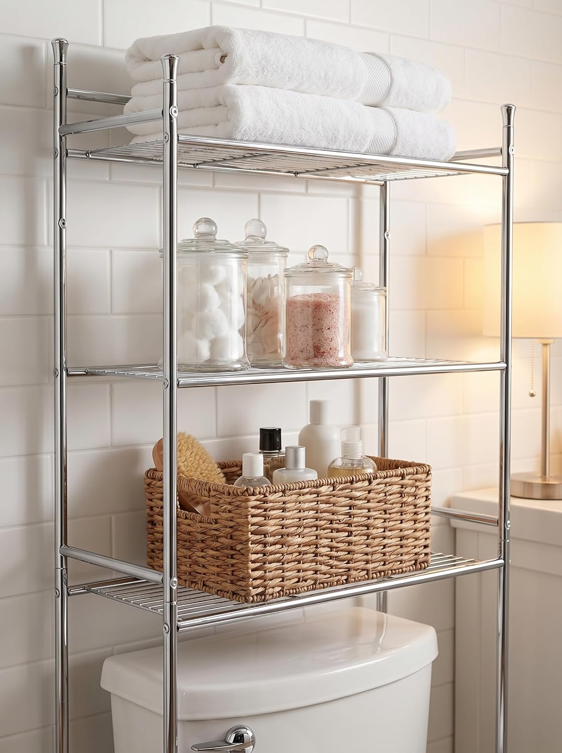 Honey-Can-Do Over-the-Toilet Bathroom Storage Shelf, Steel, Chrome, 3-Tier