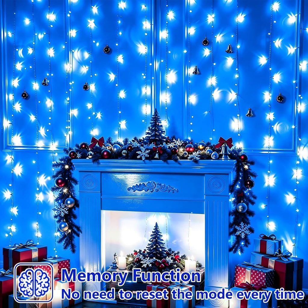 YEGUO 300 LED Blue Christmas Lights, Curtain Lights Plug in, 8 Modes Hanging String Lights for Bedroom Wall Window Backdrop Indoor Outdoor Party Xmas Decorations-9.8x9.8ft