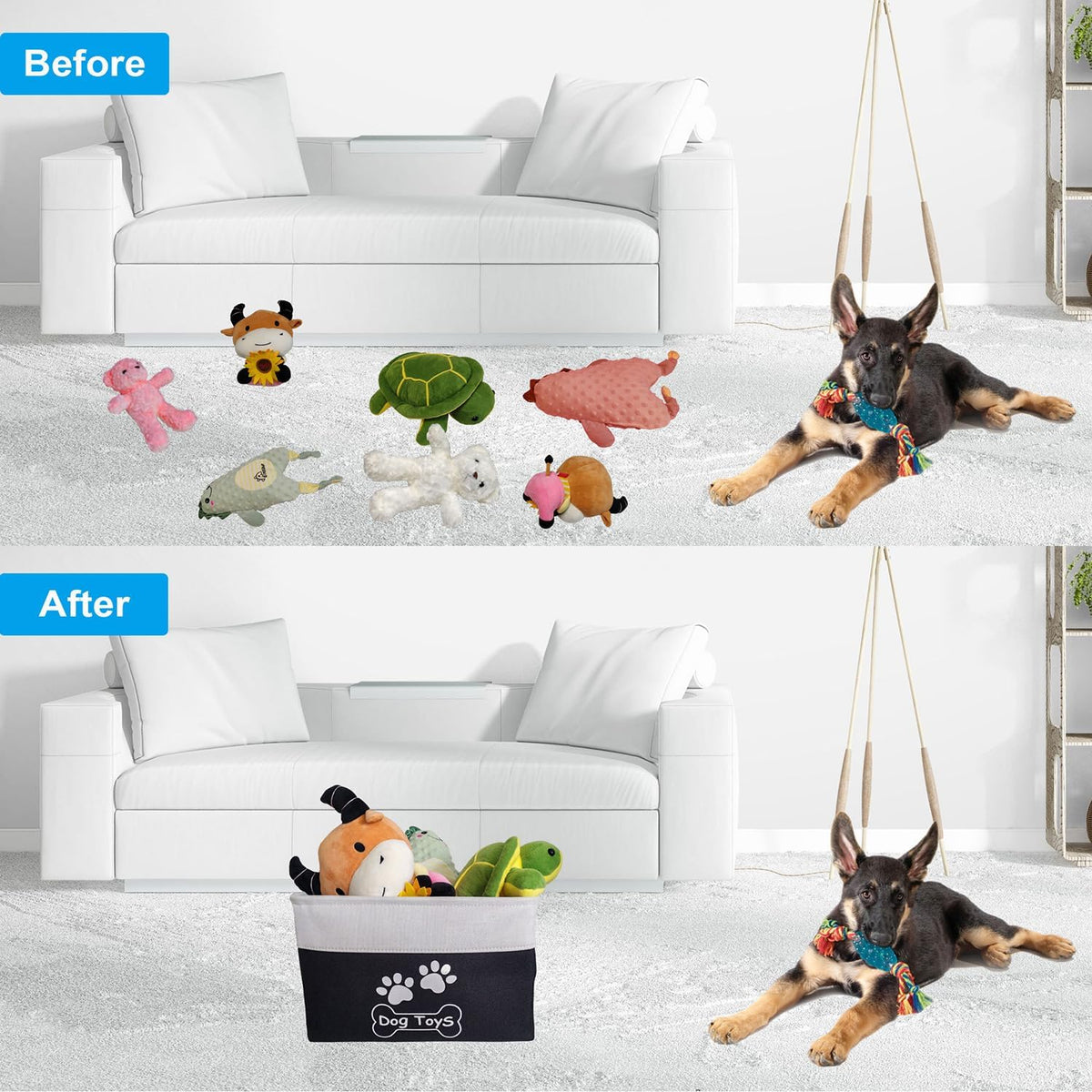 Large Dog Toy Basket Foldable Dog Toy Box Dog Toy Bin for Dog Chew Toys Accessories