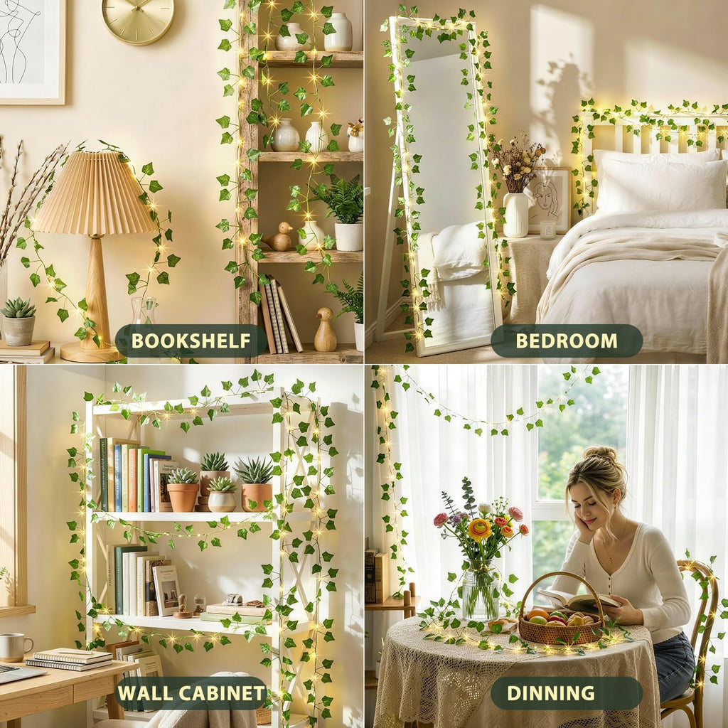 40ft 120 LED Vine Fairy Lights Battery Operated, 8 Modes & Timer Ivy String Lights with Remote, Green Leaf Lights for Indoor Bedroom Classroom Office Wall Garden Party Wedding Decor (Warm White)