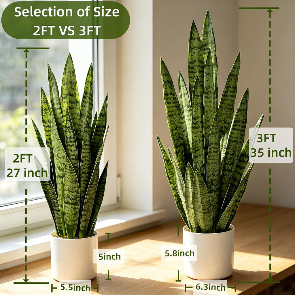 Fake Snake Plant 3FT, 35in Artificial Potted Plant with White Pot