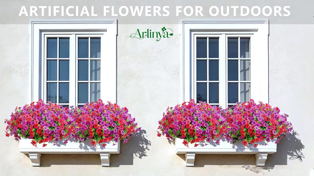 Artificial Flowers for Outdoors (12, Purple Hot Pink)