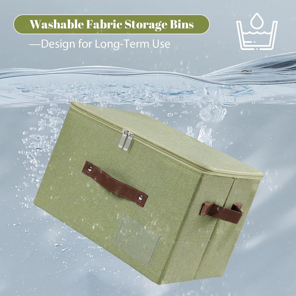 ANMINY Small Storage Box Fabric Bins with Zipper Lid, 10"x8"x7" Green