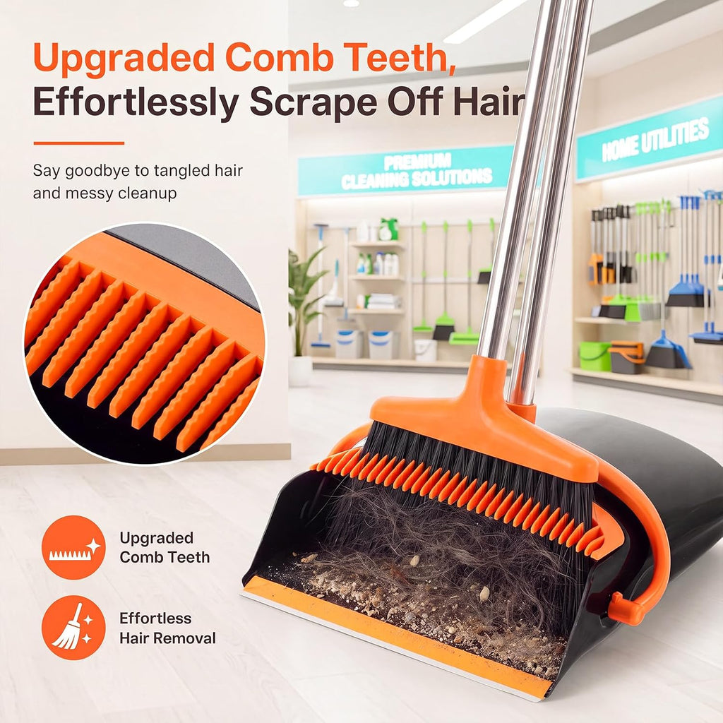 3 Pack Commercial Broom and Dustpan Set, 37.5" Long Handle Combo for Home