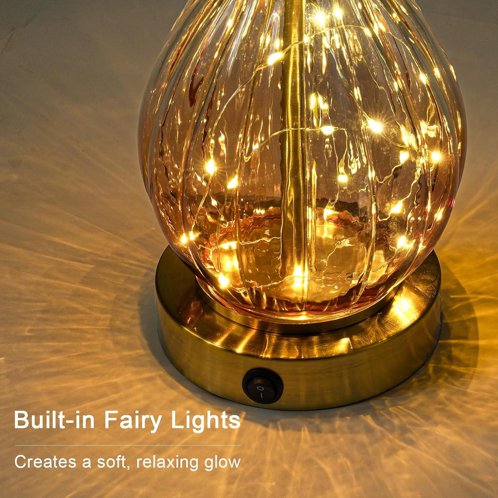 Oneach 22" Amber Glass Table Lamps with Fairy Light for Bedroom Nightstands