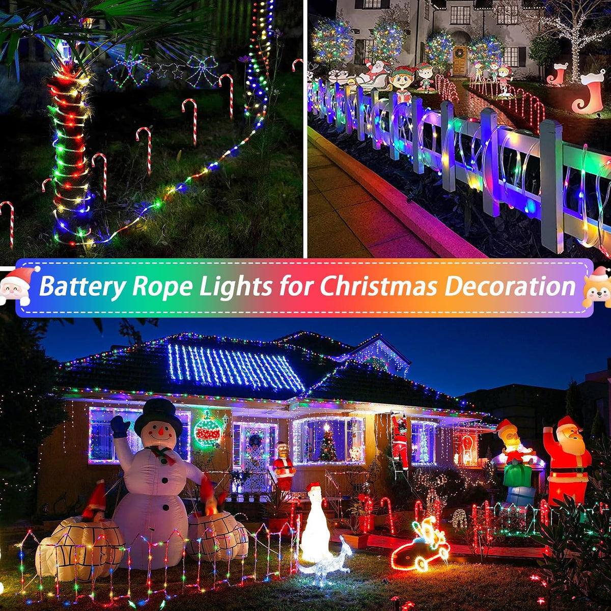 JMEXSUSS 2 Pack Battery Operated Christmas Lights Outdoor Rope Lights