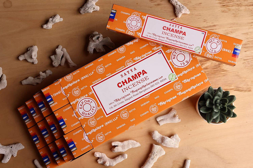 EARTH Satya Champa Incense Sticks 15 GMS (Pack of 12) (Green Certified) Indian Perfumed Hand Rolled Agarbatti Perfect for Worship,Relaxation, Medication.