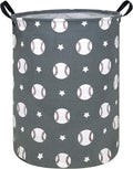 Round Fabric Collapsible Storage Basket with Handles, Grey Baseball