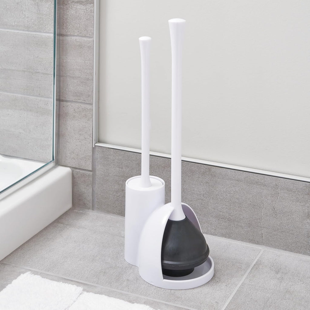 iDesign Toilet Bowl Brush and Plunger Combo Set, White