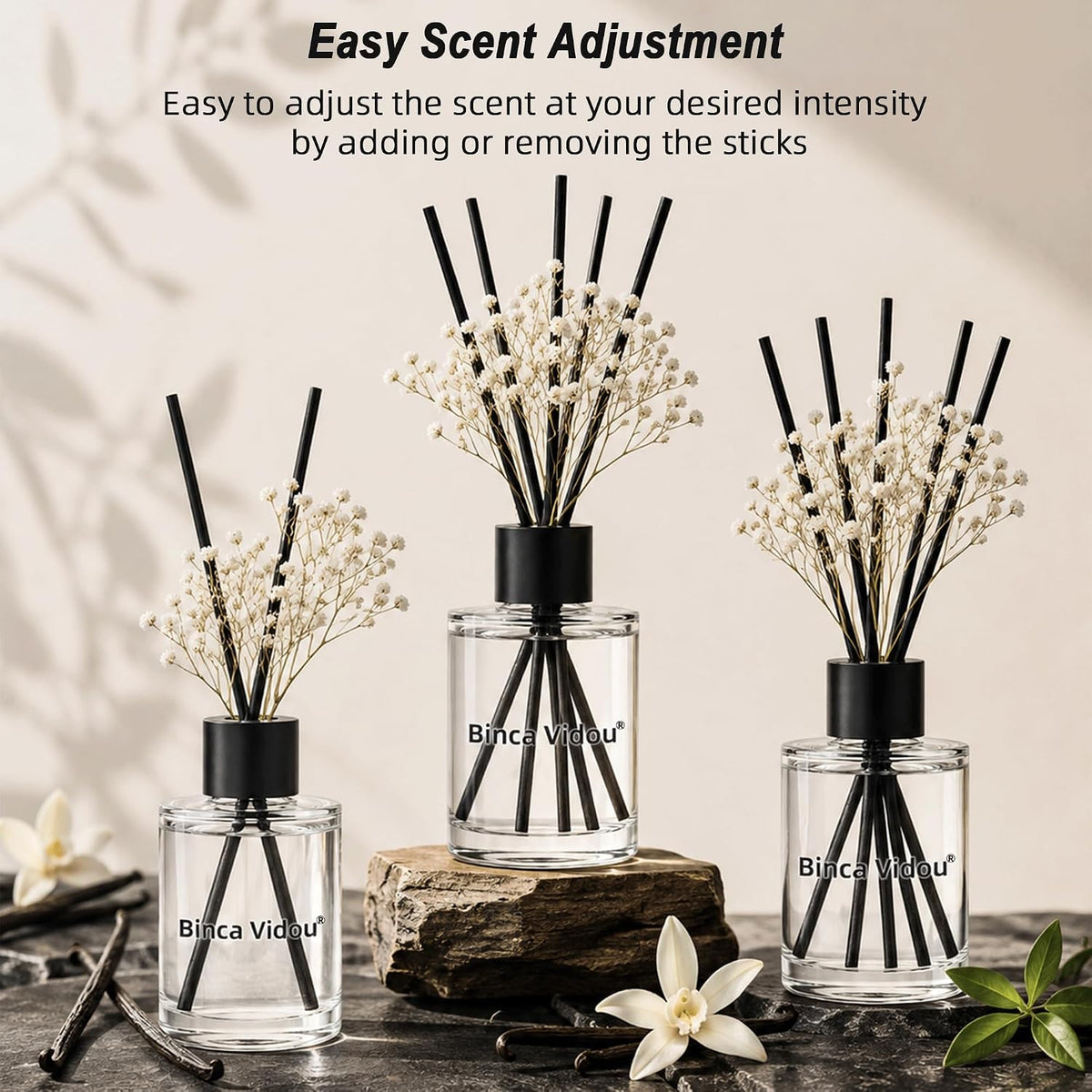 Reed Diffuser, Binca Vidou Vanilla Scent Oil Diffusers Set for Home 3.38oz