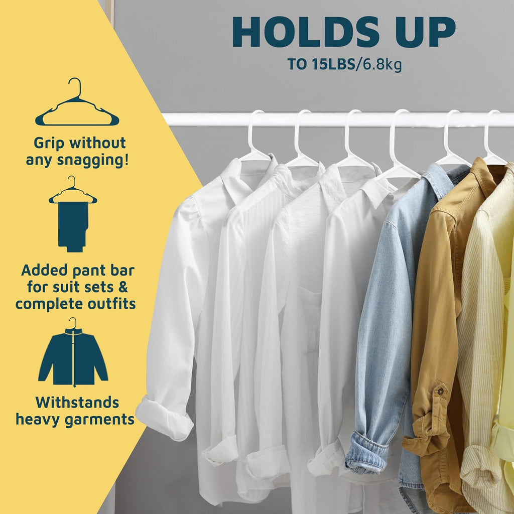 Lifemaster Plastic Clothes Hanger Set - 120 Pieces Versatile, Lightweight, Space-Saving, Non-Slip, Slim Designed, Dry and Wet Clothes Hanger Set - White