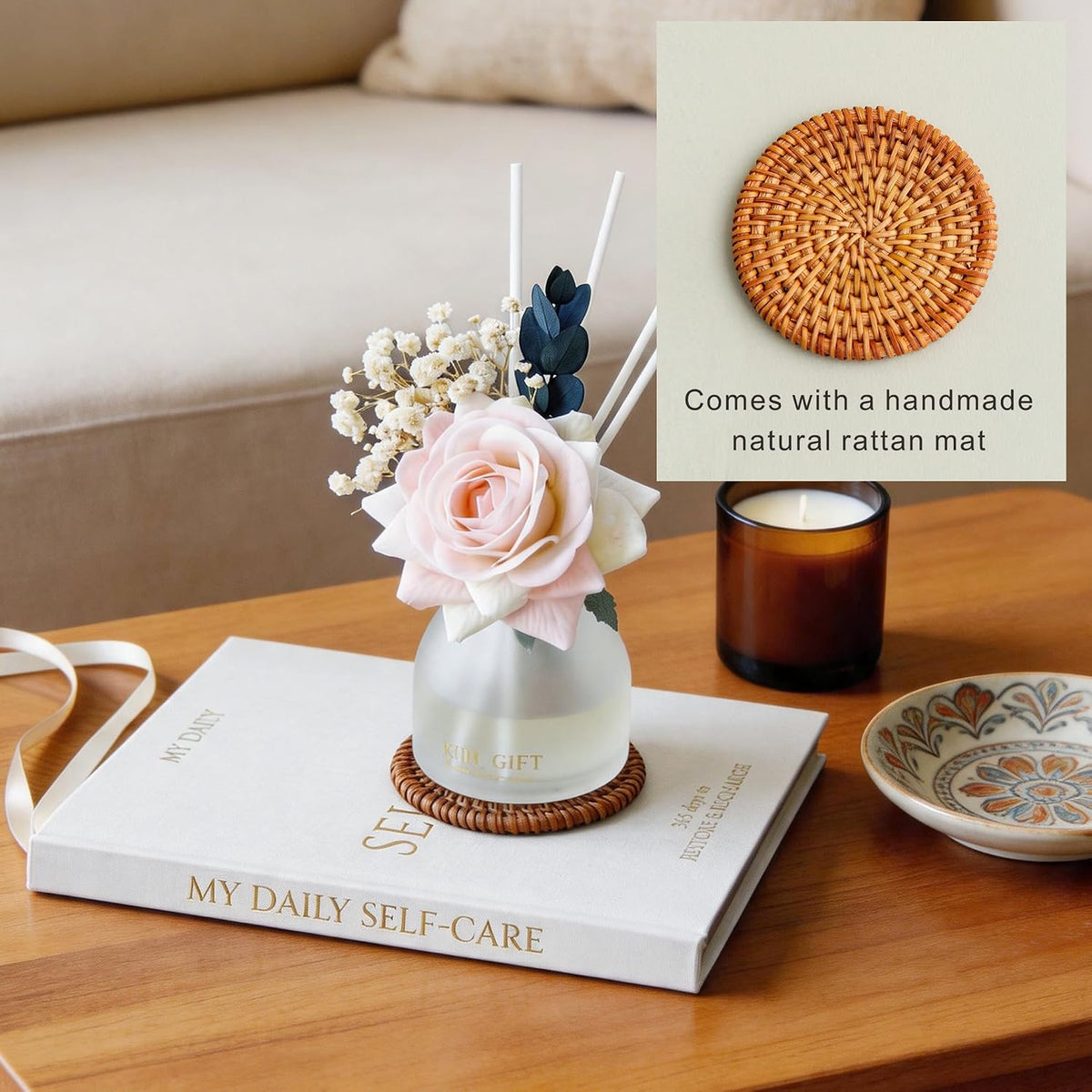 Reed Diffuser Set, 4.06 oz Scent Diffuser with 6 Sticks, Home Fragrance, Reed Diffuser for Bathroom Shelf Decor, Jasmine Rose