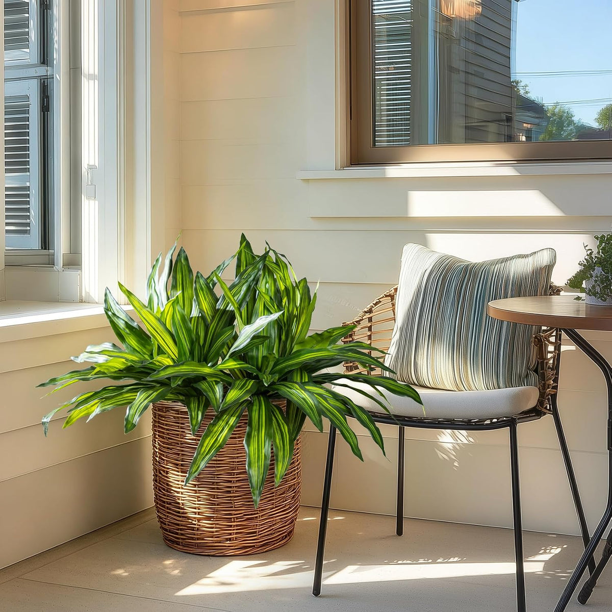 4 Pcs Artificial Greenery Stems Dracaena Faux Branches Artificial Plants Realistic Fake Dracaena Greenery Realistic Plants for Indoor Outdoor Porch Patio Home Office Living Room Decor (Light Green)