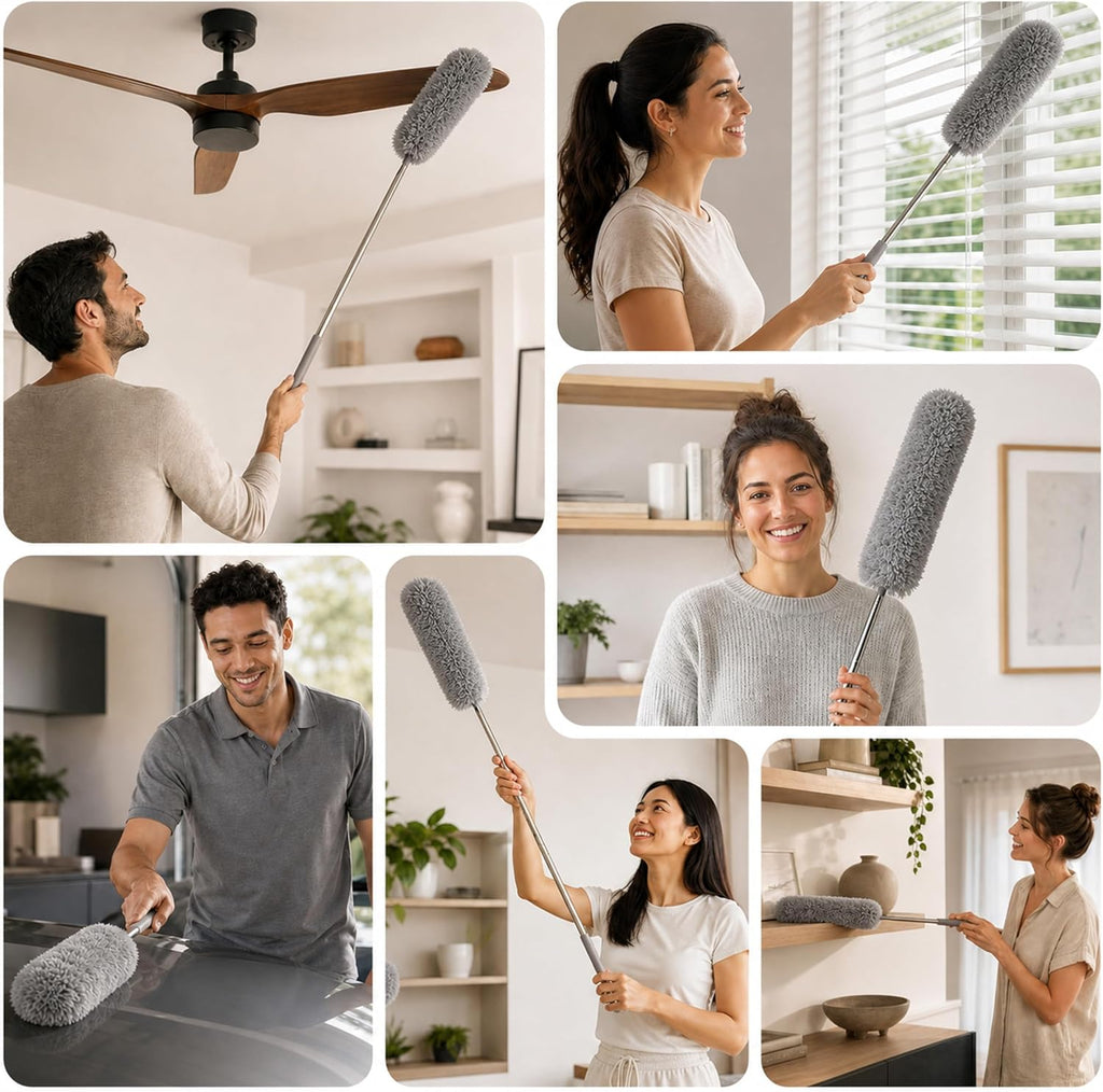 Gütewerk Extendable Microfiber Duster, 360° Bendable Head, 55 Inch Grey