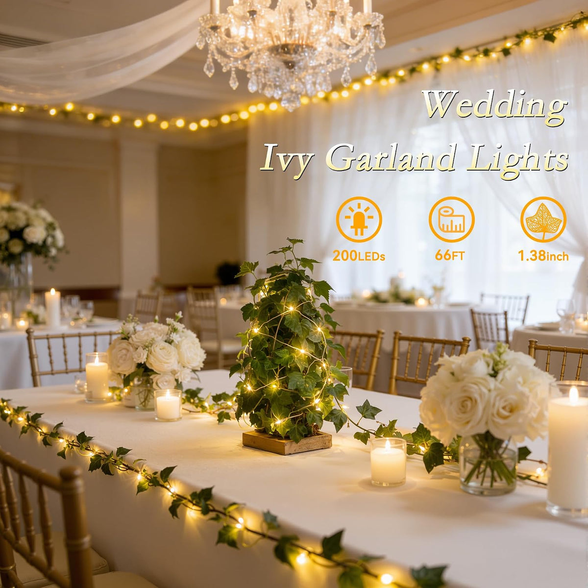 66FT Ivy Vines with Fairy Lights, IP44 Waterproof 200LED String Lights with 8 Modes & Timer, Battery Operated Artificial Greenery Garland for Aesthetic Bedroom Wall Decor, Party, Wedding