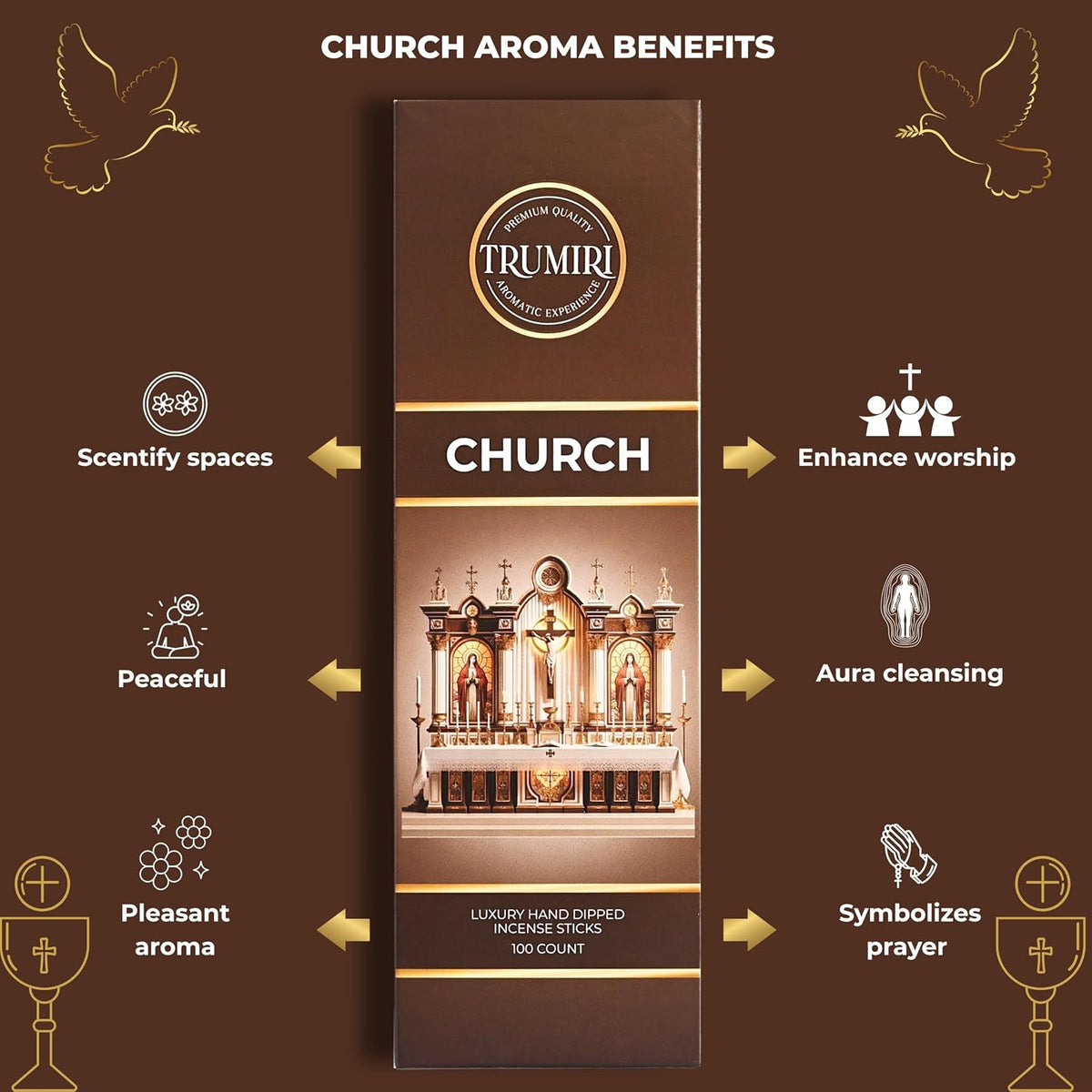 Church Incense Sticks - Bulk Pack of 100 Insence-Sticks - Made with Natural Incienso - Sacred Insense Non Toxic Spiritual Incents Incence