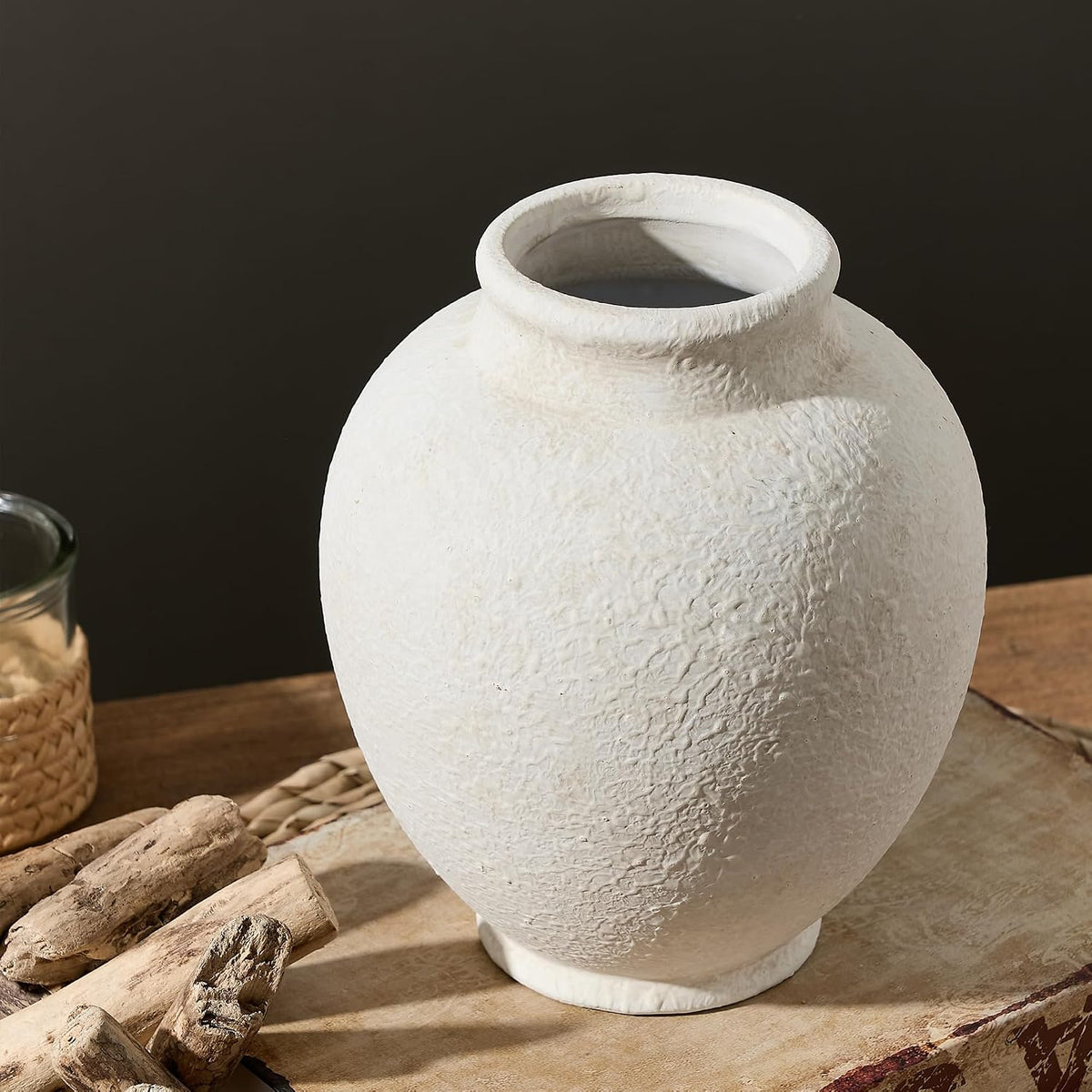 Ceramic Flower Vase, Flower Vase Rustic Farmhouse Decorative Vase Floral Pottery Vases for Home Decor Table Living Room Entryway Mantel Bookshelf Bedroom Bathroom Kitchen - 7.4" W