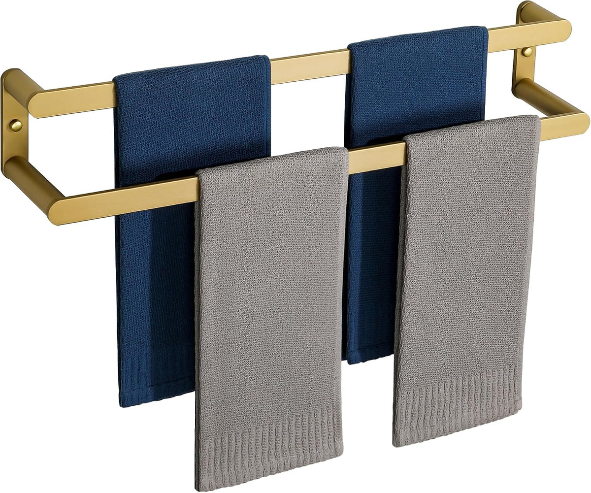 SAYAYO Double Towel Bar for Bathroom Wall, 2 Tier 24 Inch Gold Towel Rack
