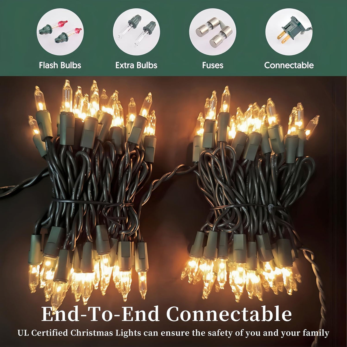 2Pack Christmas Lights Clear White 100 Count Incandescent String Light UL Certified Connectable 21feet Christmas Tree Lights for Indoor Outdoor Wedding Christmas Decorations Valentines Day Decor