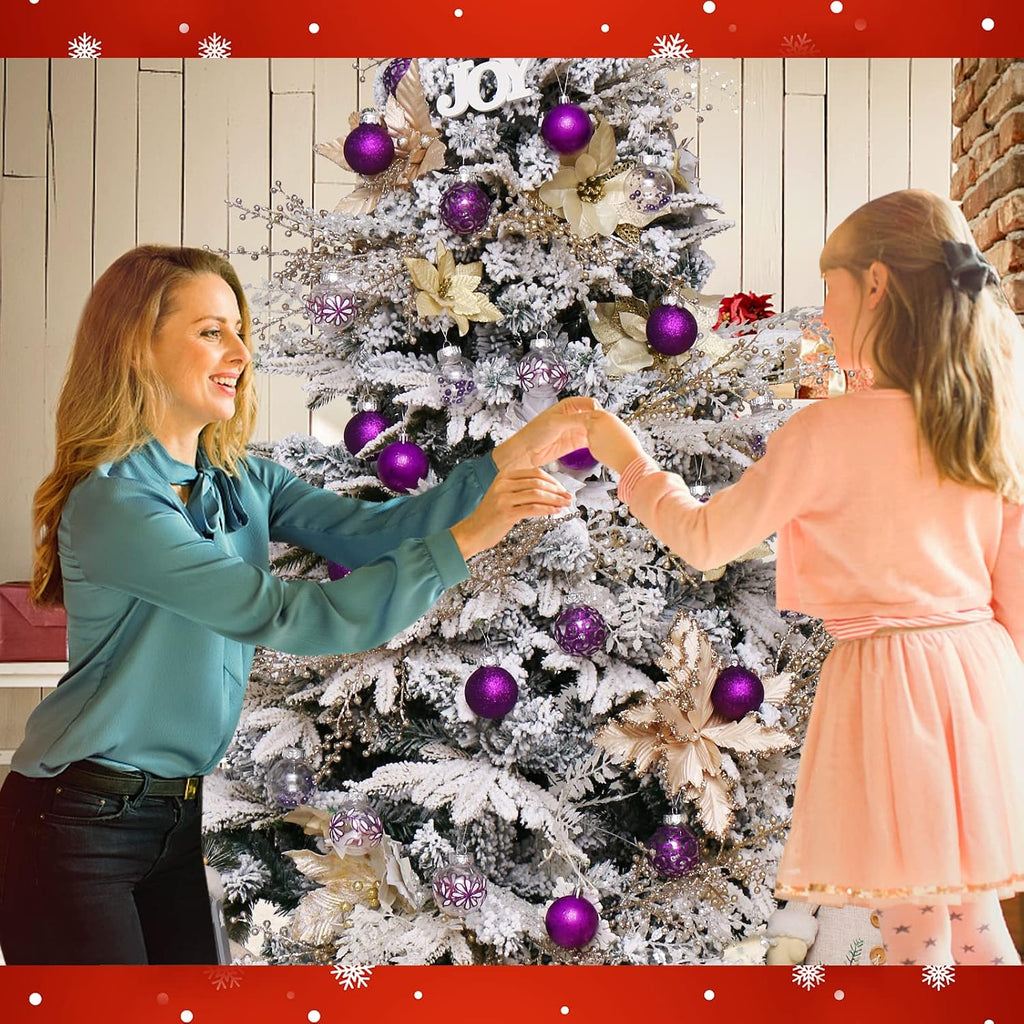 Clear Christmas Ornaments Set 30ct 2.36" Purple Shatterproof Christmas Ball