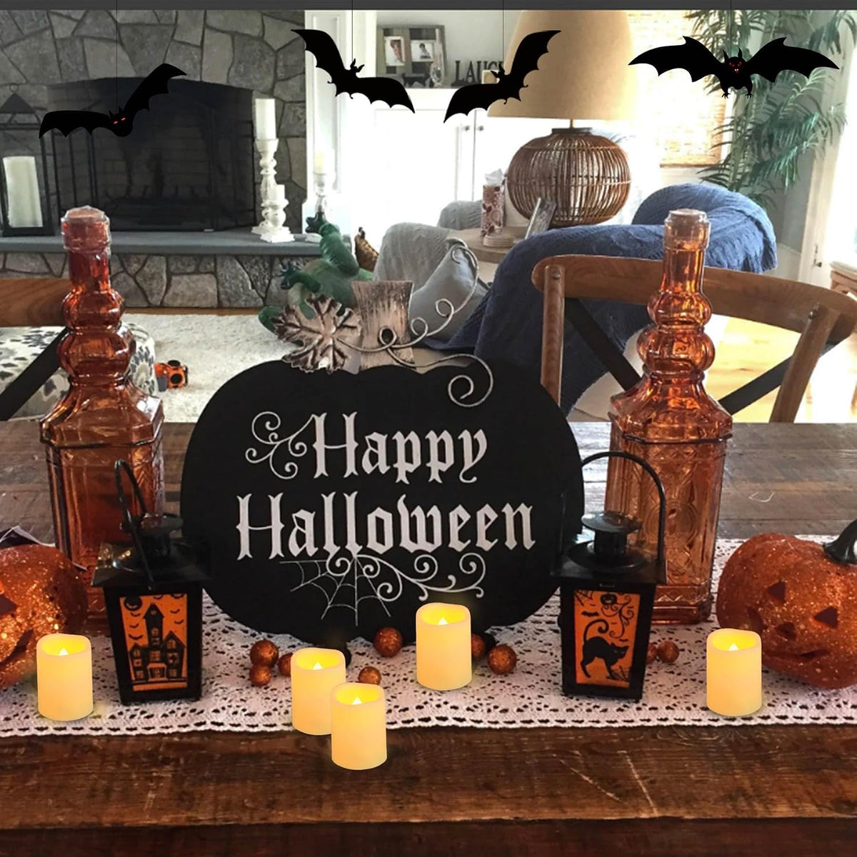 48 Pack 1.5" x 2" Votive Candles Battery Operated, Flameless Flickering LED Votive Tea Light Candles, Electric Powered Outdoor Flicker Candles Bulk for Holiday Wedding Halloween Home Decorations