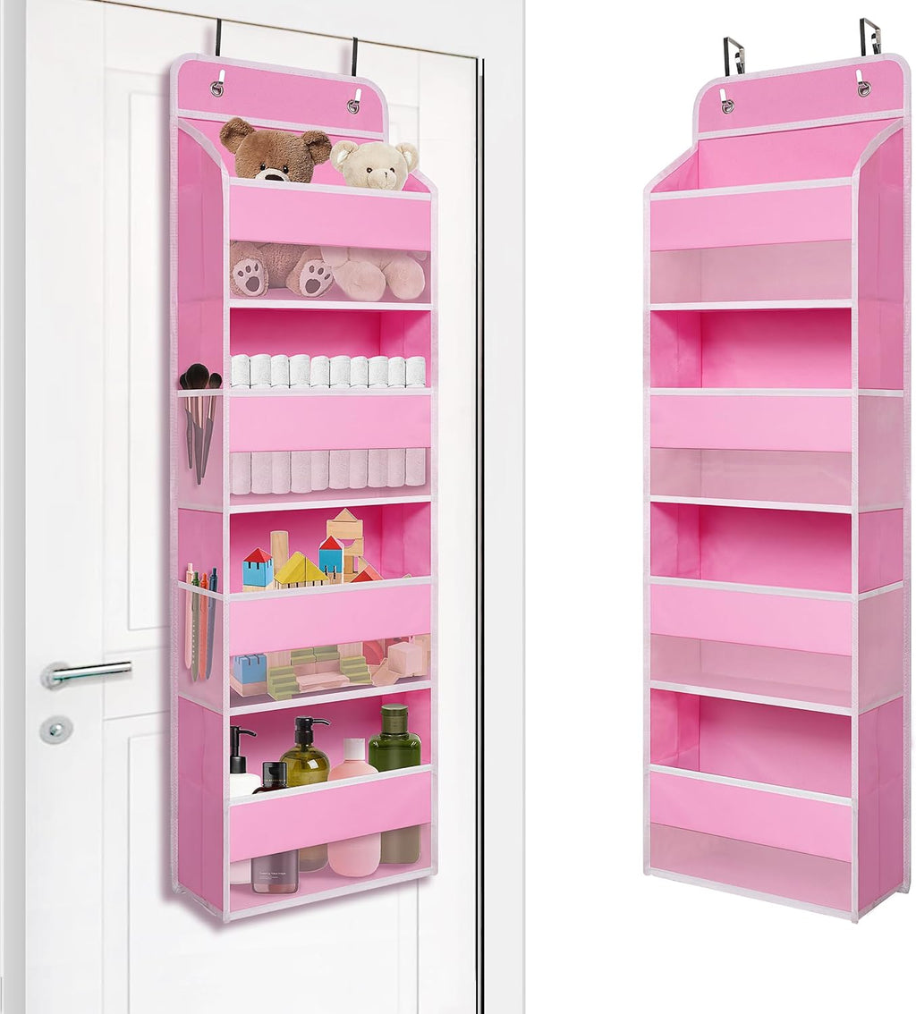 TYMENSH Over the Door Organizer for Bedroom Bathroom Pantry, 4 Shelf Pink