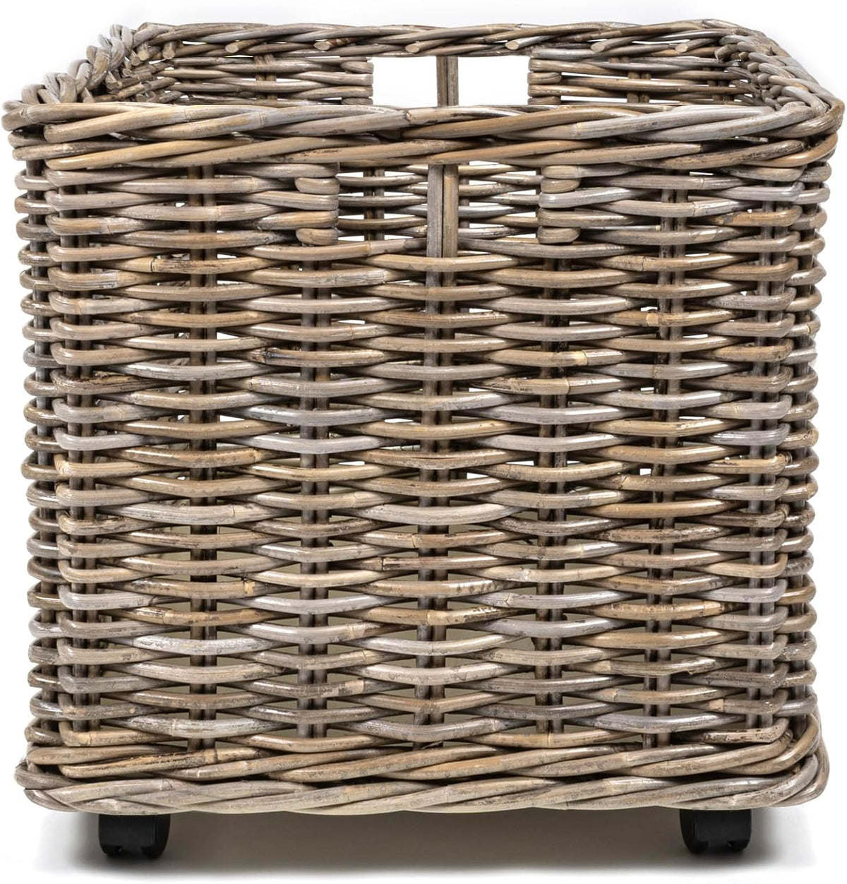happimess Yael Coastal Hand-Woven Rattan Basket with Wheels, Kubu Gray