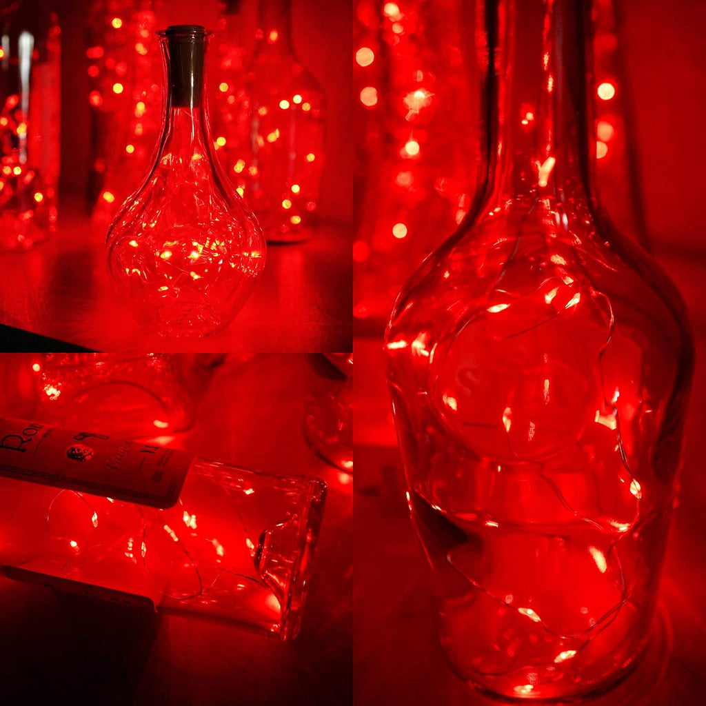 Wine Bottle Lights with Cork, 6 Pack Battery Operated 15 LED Cork Shape Silver Wire Colorful Fairy Mini String Lights for DIY, Party, Decor, Christmas, Halloween,Wedding (Red)