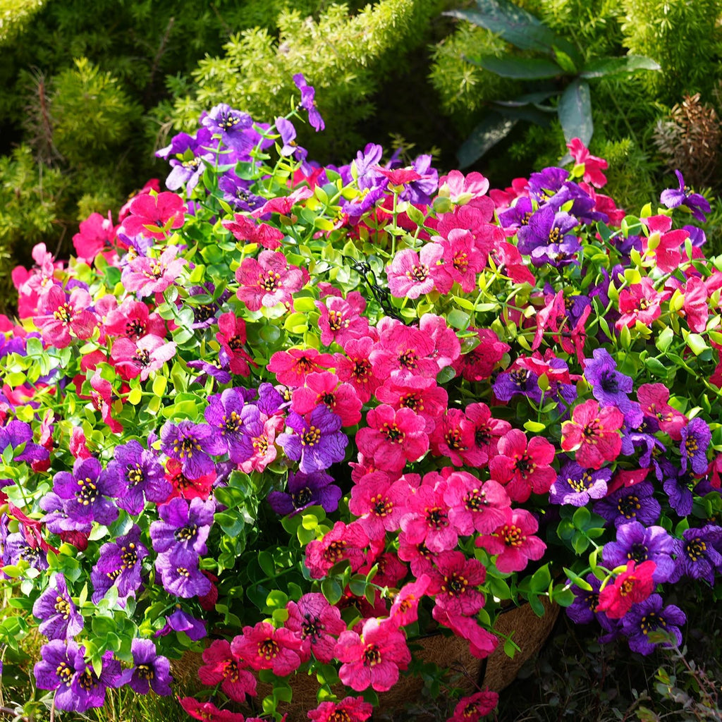 trytuny Artificial Flowers for Outdoor, UV Resistant Fake Silk Flowers, Realistic Faux Plants for Outside Indoor Porch Patio Window Box Planter Home Decor (20, Purple Rosy Pink)