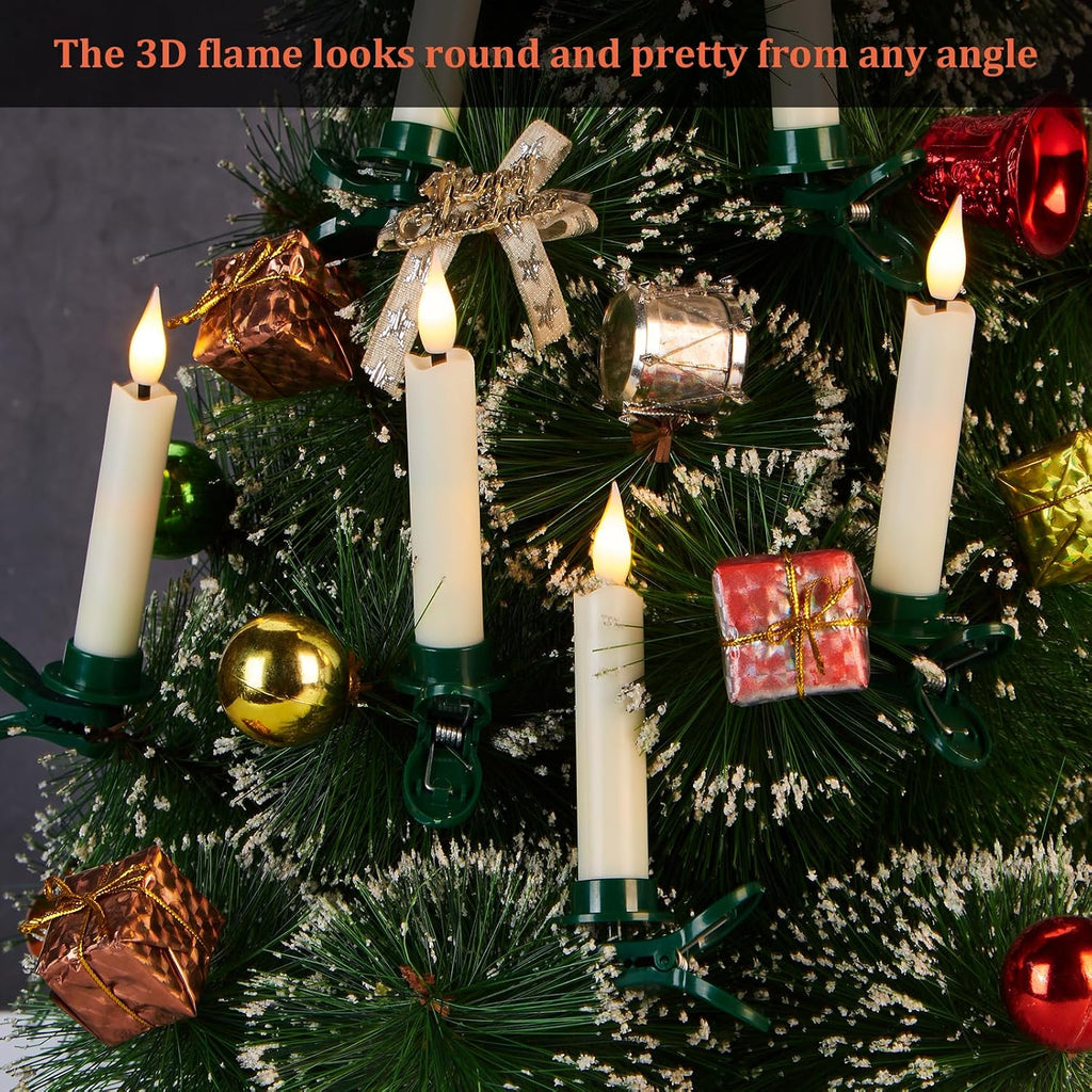IMAGE Clip On Candles for Christmas Tree, 3.8 Inch Battery Operated Flameless Taper Candles with Remote Control Timer, Warm White LED Tree Candles with 3D Flickering Wick