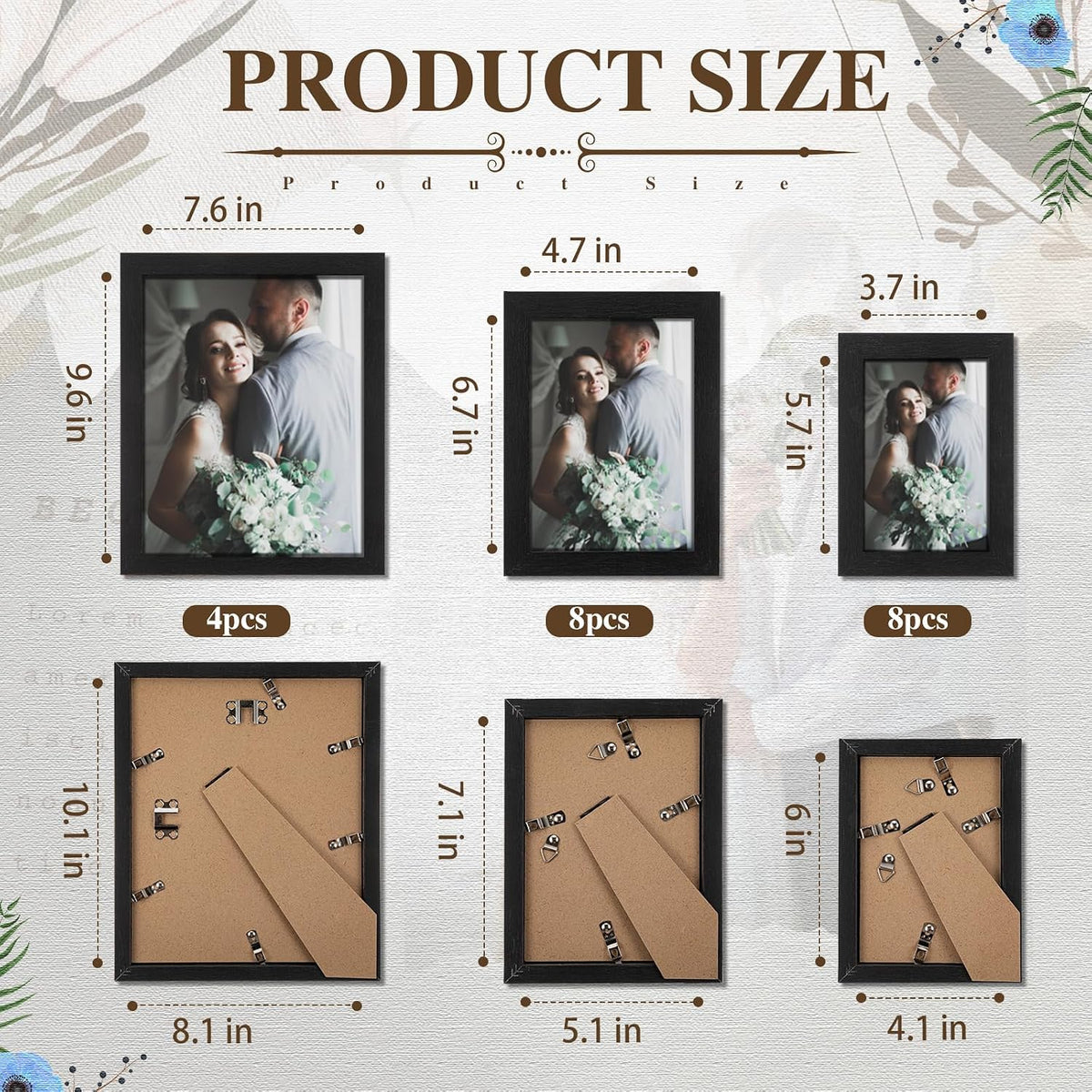 Namalu 20 Pcs Gallery Wall Frames Set Rustic Picture Frames Collage Assorted Photo Wall Decor Pack for Hanging or Tabletop Display Multi Sizes with 8 x 10, 5 x 7, 4 x 6 (Black)