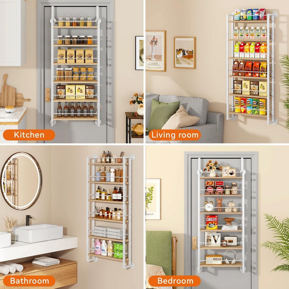 IBUYKE Over the Door Spice Organizer,Door or Wall Mount,Natural TLJ028R