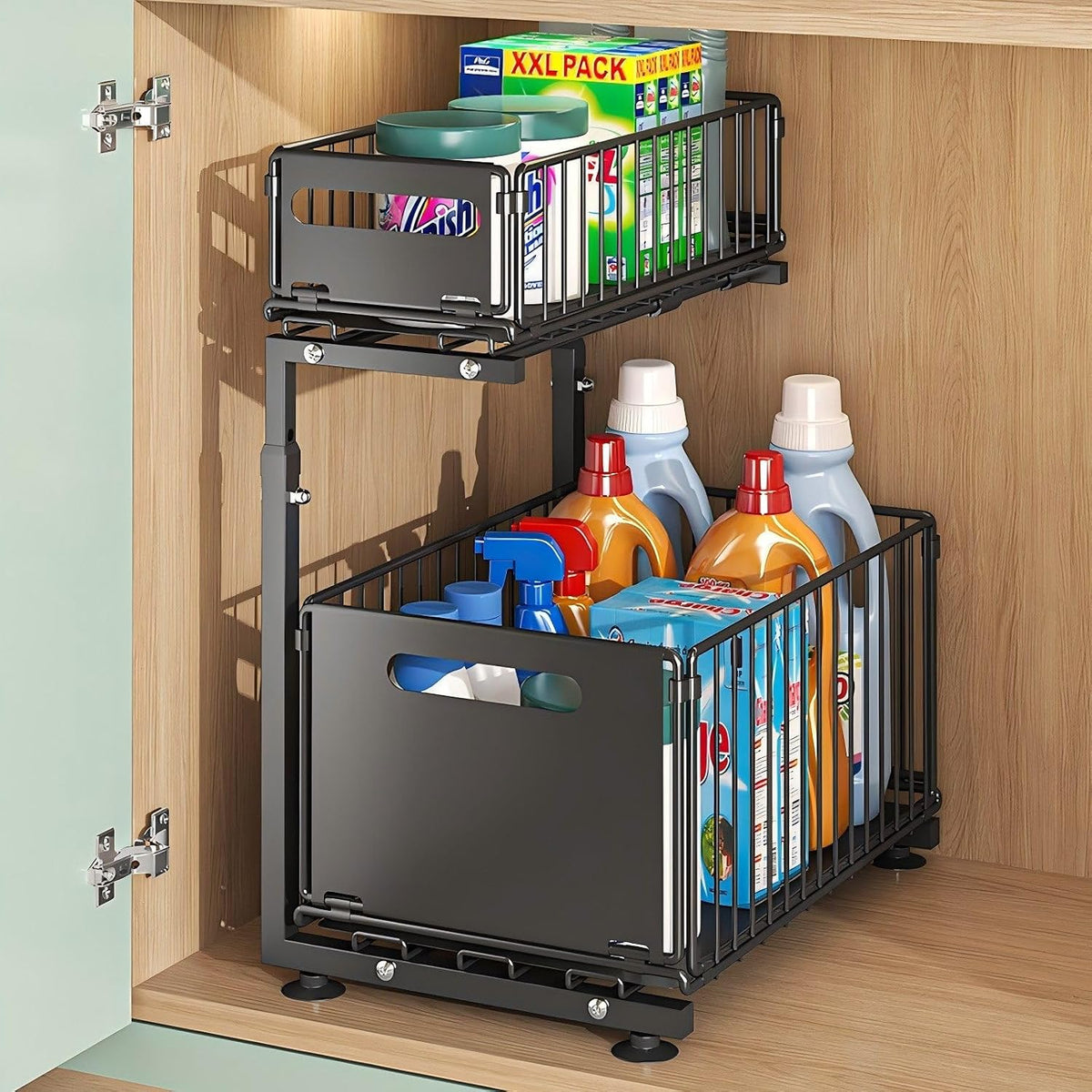 Under Sink Organizer, 2-Tier Pull Out Cabinet Organizer Black