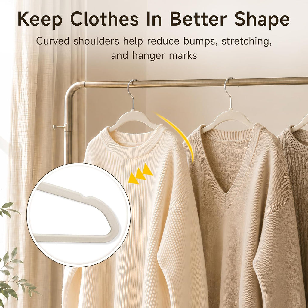 Sishynio Velvet Hangers 30 Pack, Non-Slip Slim Felt Clothes Hangers Beige