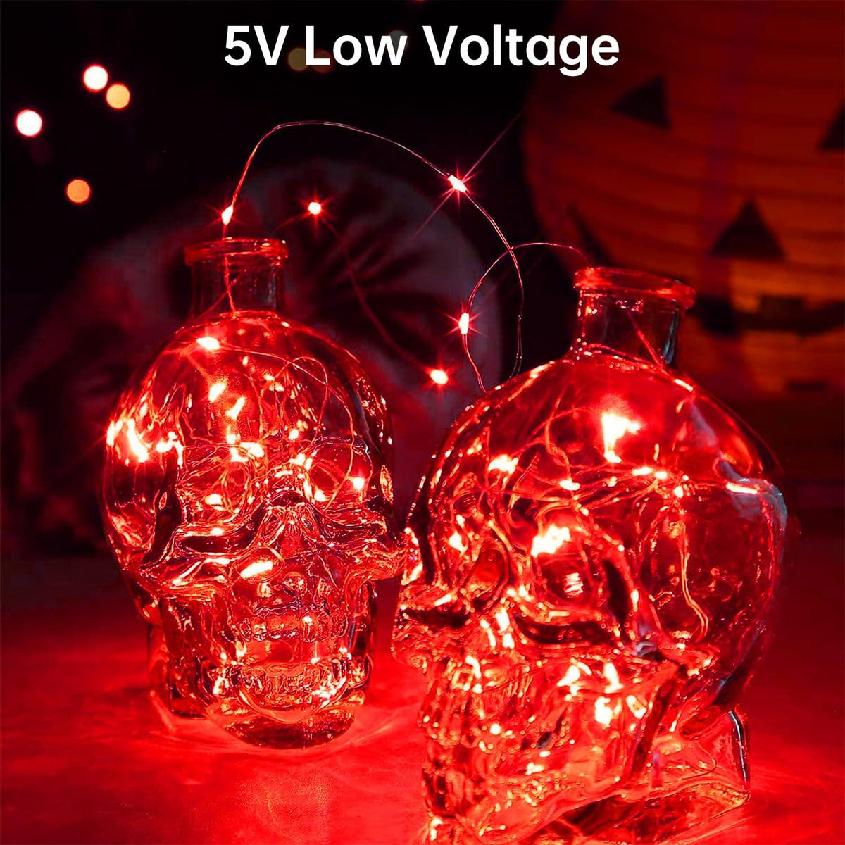 Blingstar USB Powered Fairy Lights, 2 Pack 33Ft 100 LED, Flexible Silver Wire, Mini String Lights for Halloween/Christmas Tree/Party/Stage/Holiday Indoor Decoration, Red
