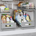Under Sink Organizer Upgrade To Professional Rails,2-Tier Dual Pull Out Cabinet Storage,Height Adjustable Slide Out Drawers For Bathroom Kitchen,2 Pack-21"Dx12.8"-16.9"H,Gun Gray