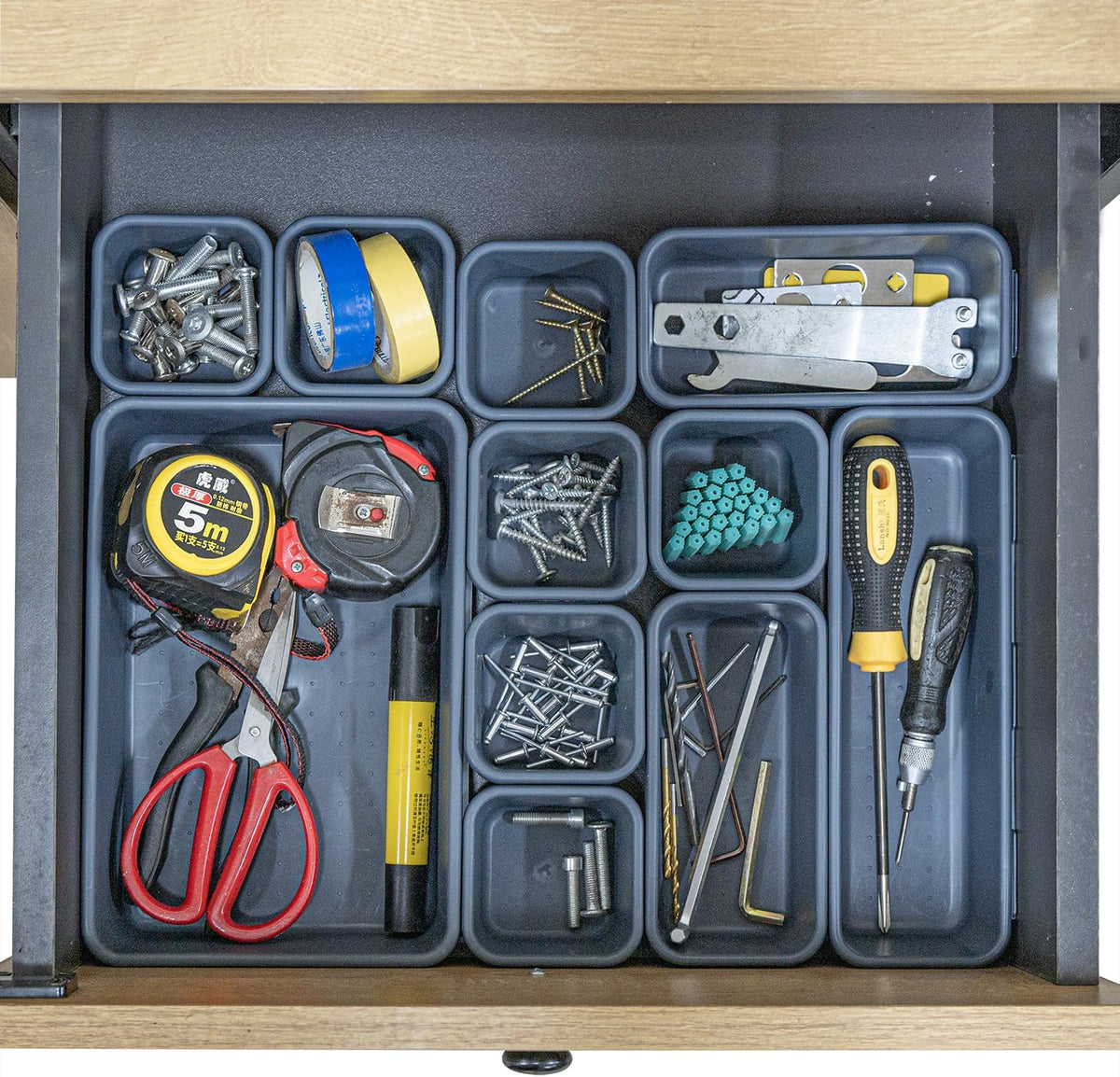 BOPART 25PCS Drawer Organizer Set, Interlockting Desk Drawer Storage Bins Trays for Organizing Cosmetics Jewelries or Gadgets at Office, Bathroom Vanity or Garage Junk Drawer Organization