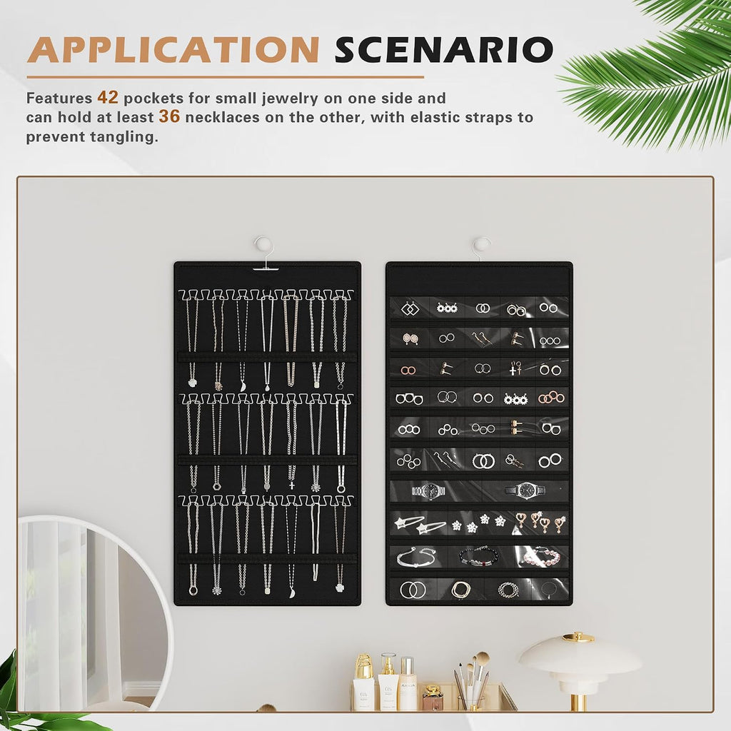Hanging Jewelry Organizer, Double-Sided Necklaces Holder, Black