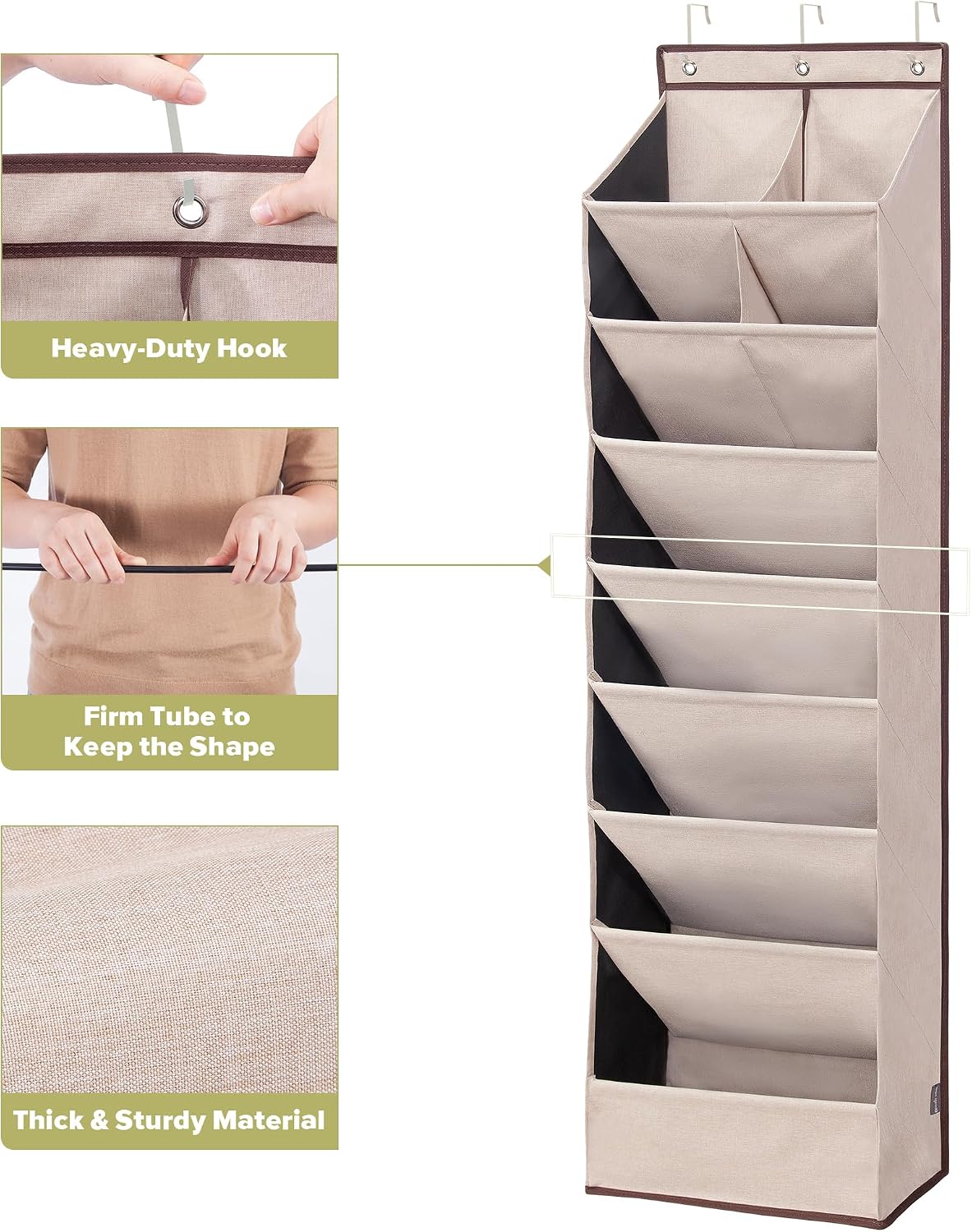 6 Pack Shoe Organizer with 6 Extra Large Pockets and 4 Large Pocket, Over the Door Sturdy Closet Storage Rack, Hanging Shoe Organizer for Shoes, Sneakers, Beige