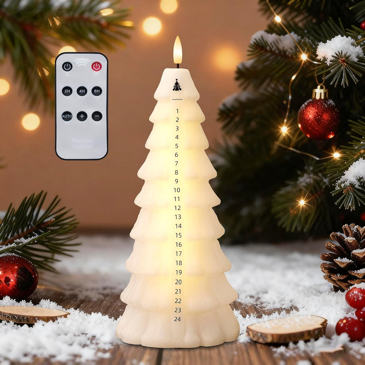 Christmas Tree Candles with Remote, Wax Christmas Countdown Candles White